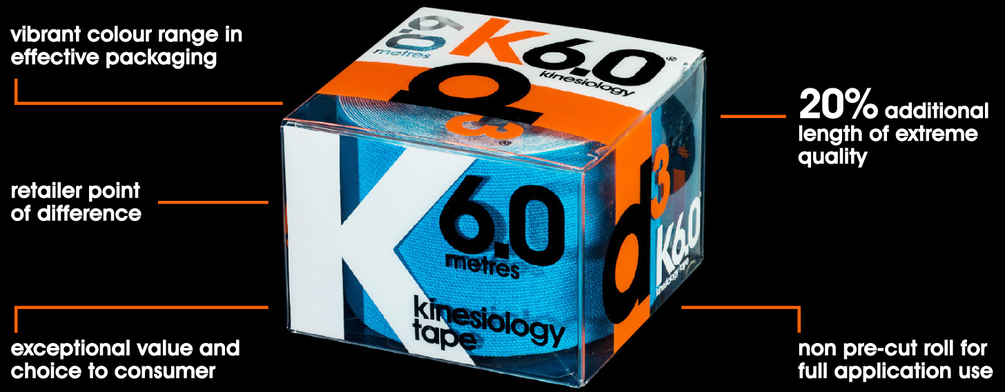 d3 X6.0 Kinetic Waterproof Kinesiology Sports Fitness Training Tape 50mm x 6m 